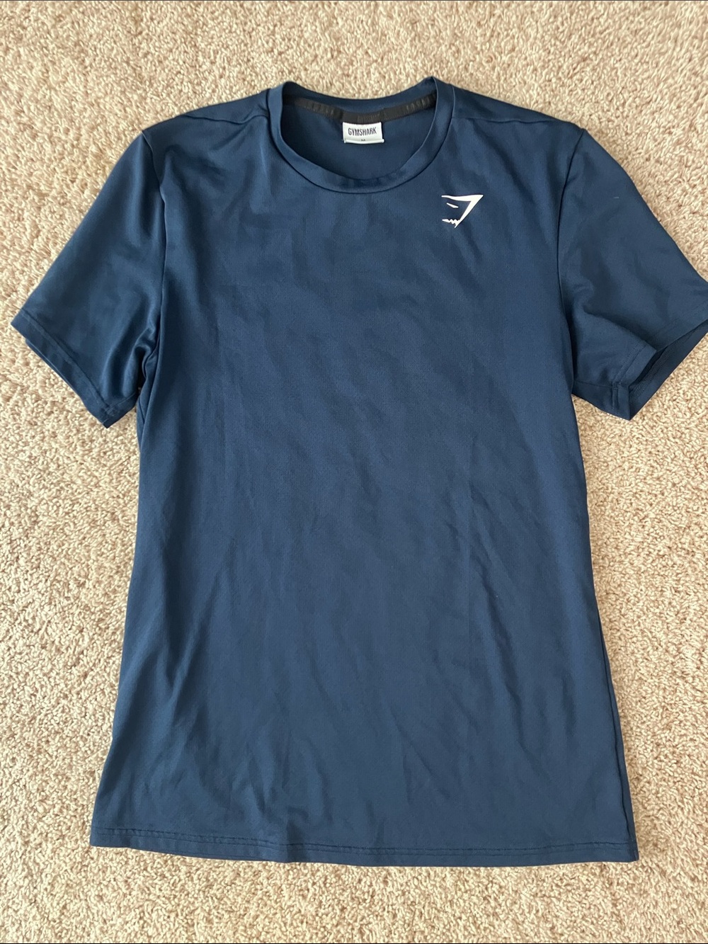 Gymshark Men’s Navy Blue Performance Tee with White Logo